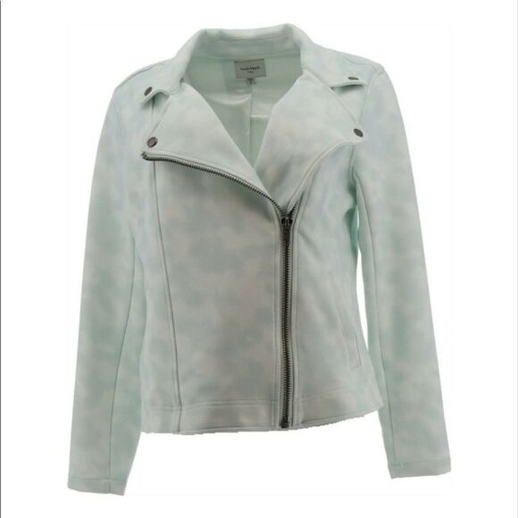 HAUTE HIPPIE TRIBE Mint Green Tie Dye Moto Jacket-L - Picture 2 of 8